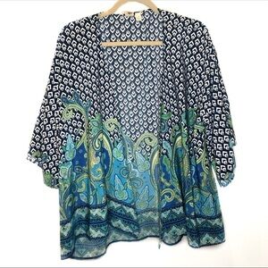 Silky Blue & Green Patterned Kimono